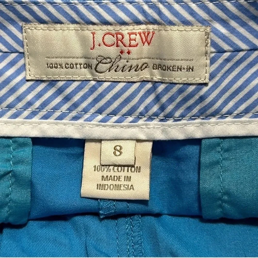 J.Crew Turquoise Cotton Chino Flat Front Shorts Size 8 Coastal Resort